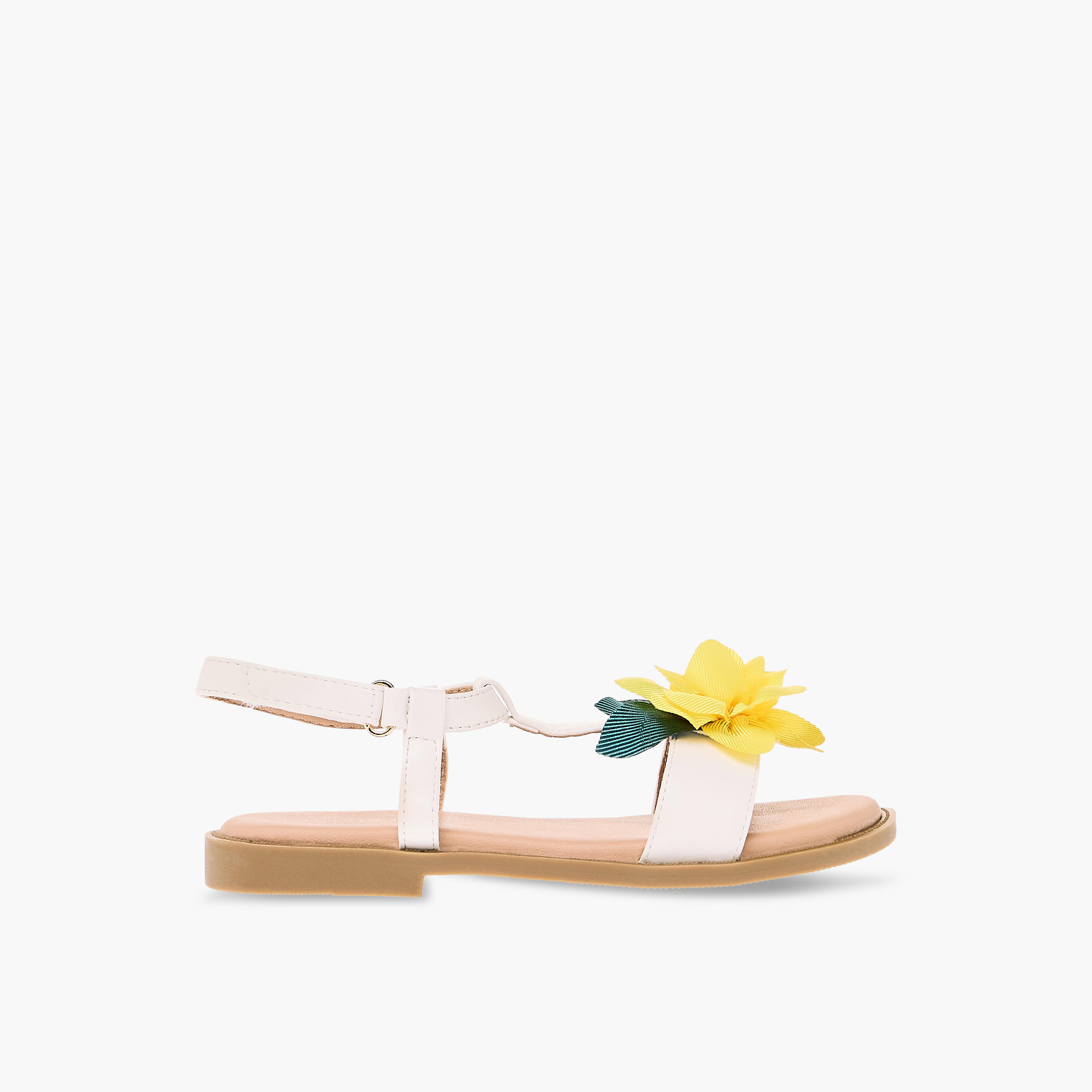 Juniors Flower Applique Sandals with Hook and Loop Closure-girls-shoes-sandals-image-2