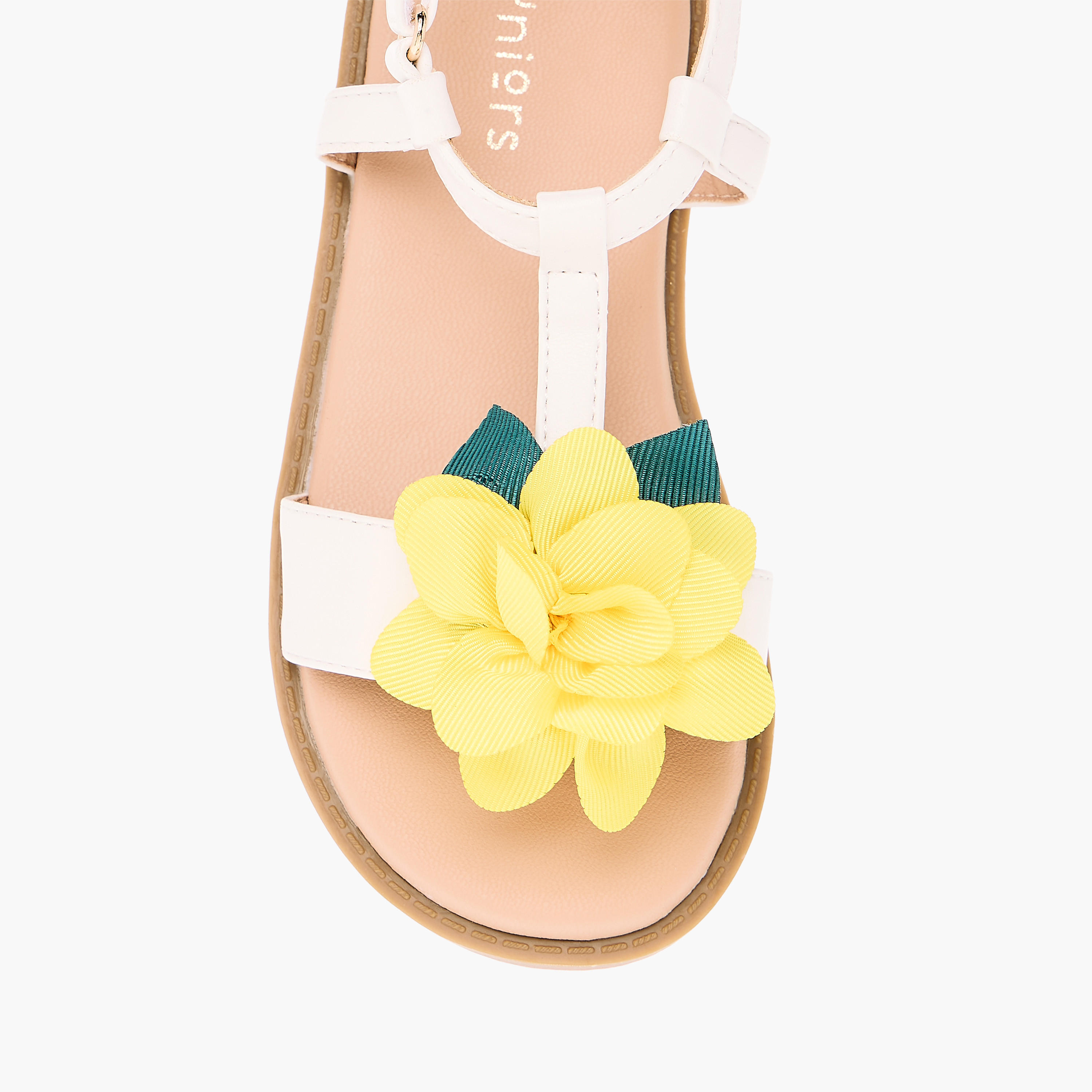 Juniors Flower Applique Sandals with Hook and Loop Closure-girls-shoes-sandals-image-3