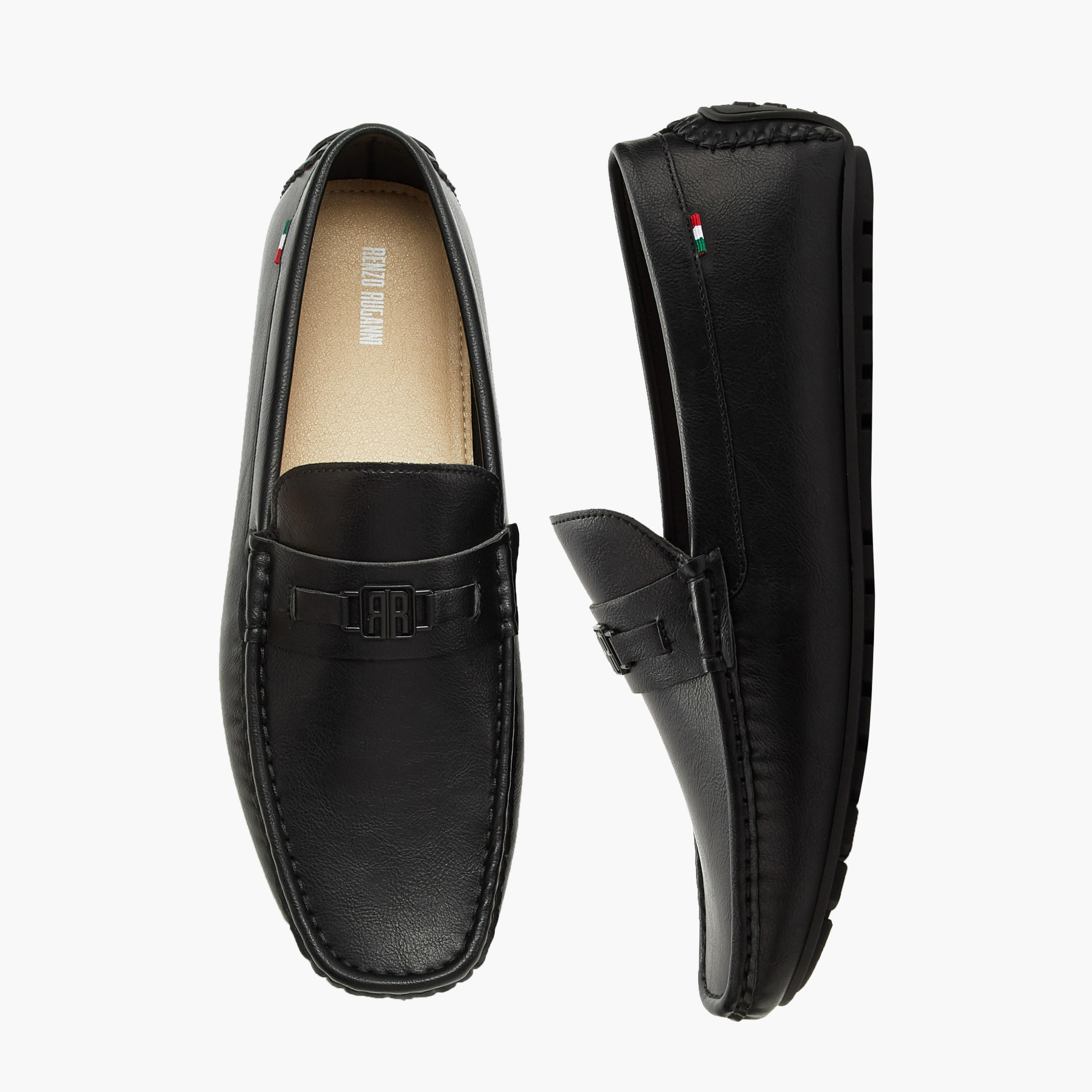 Renzo Ruganni Men Logo Accent Slip-On Moccasins-men-shoes-loafersandmoccasins-image-1
