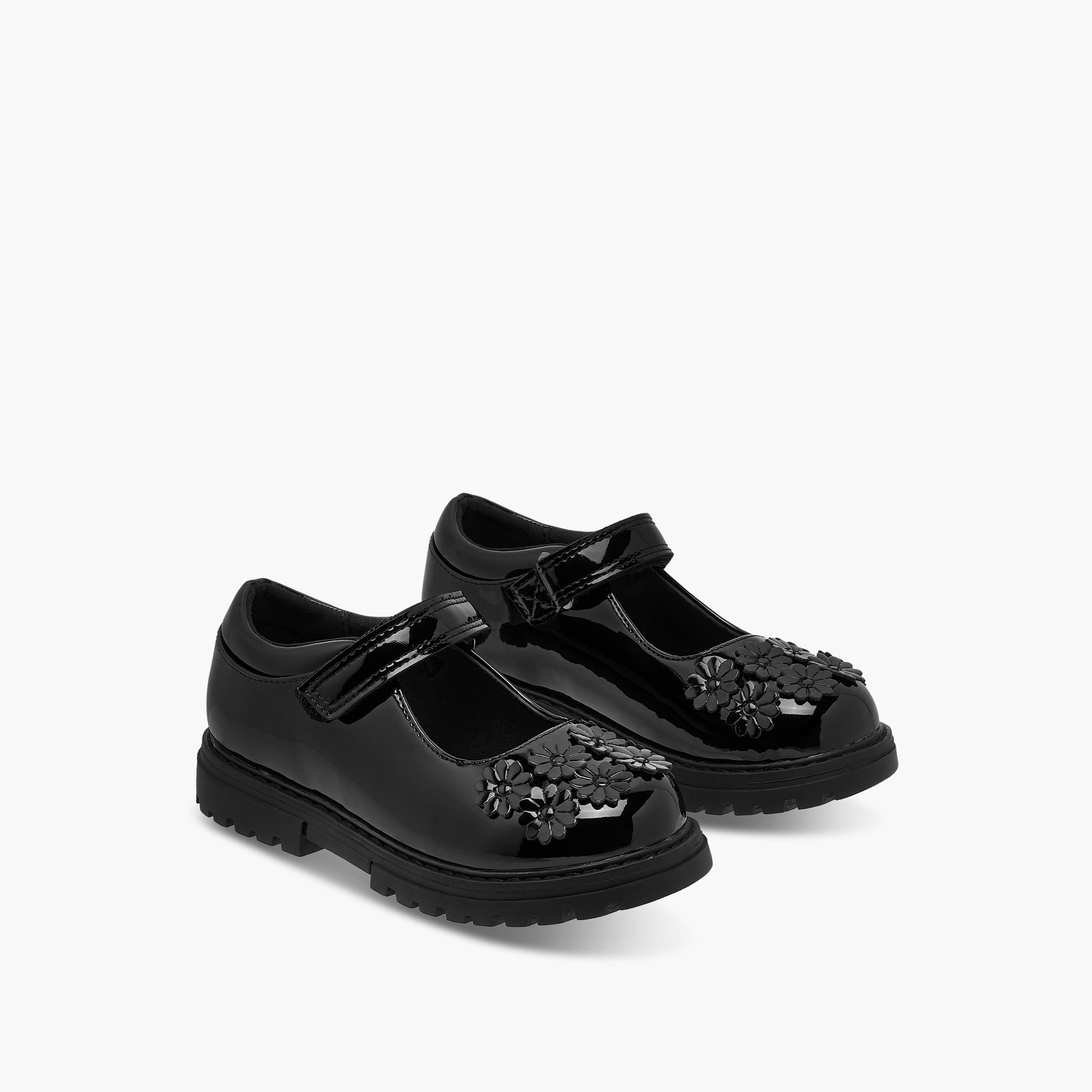 Juniors Flower Applique Mary Jane School Shoes with Hook and Loop Closure-girls-shoes-schoolshoes-image-1