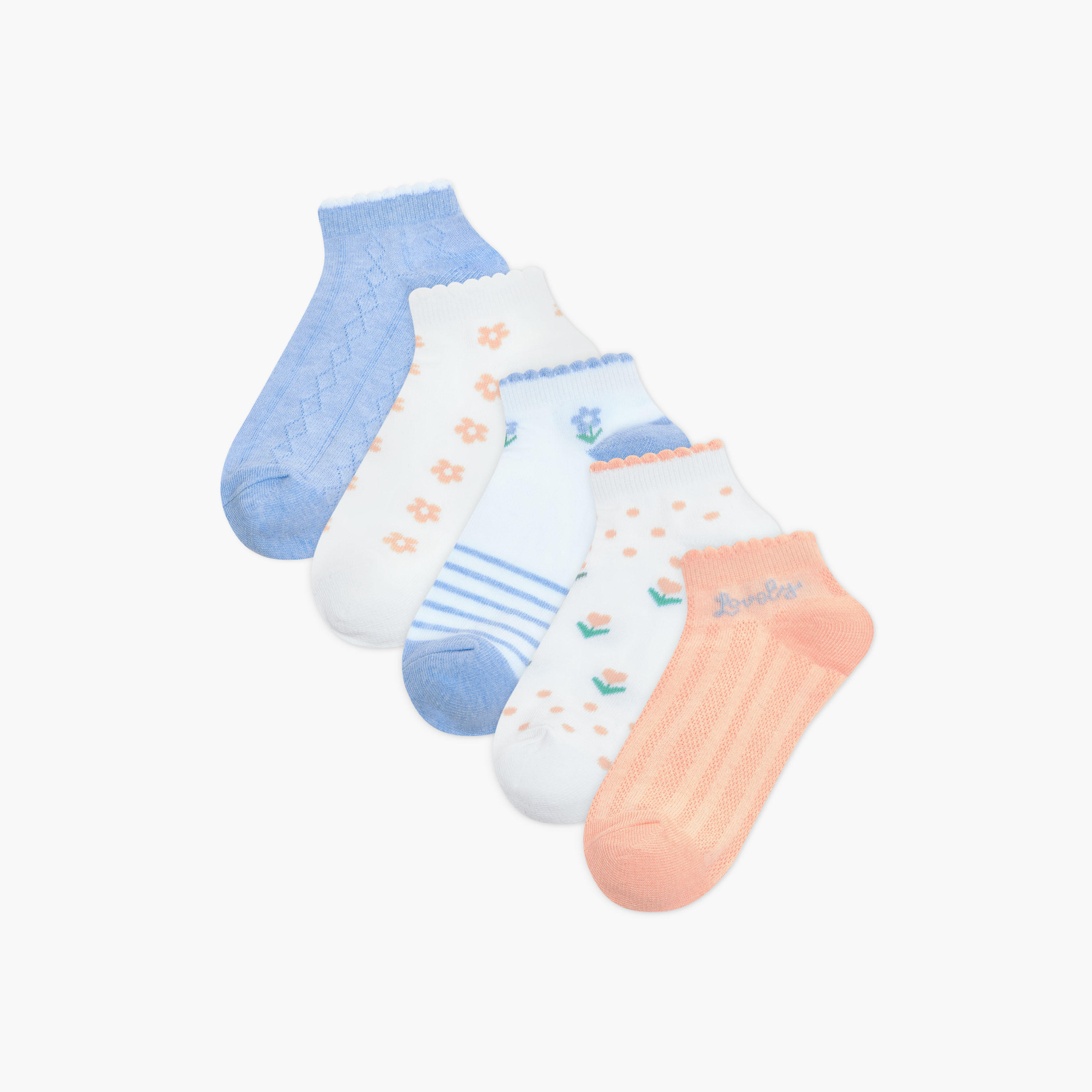 Flora Bella Printed Ankle Length Socks - Set of 5-girls-accessories-socks-image-1