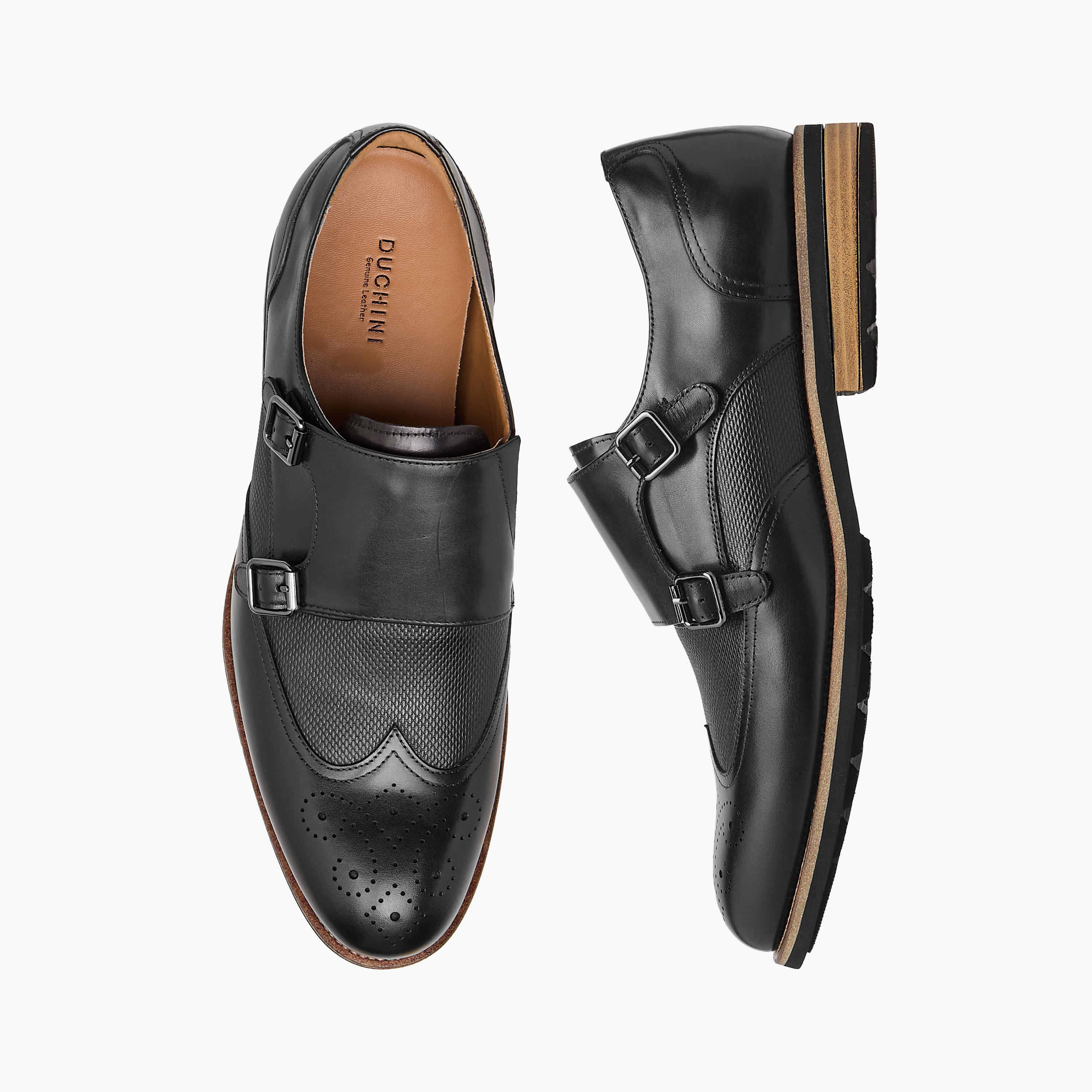 Duchini Men's Leather Panelled Slip-On Monk Strap Shoes with Buckle Accent-men-shoes-formalshoes-image-1