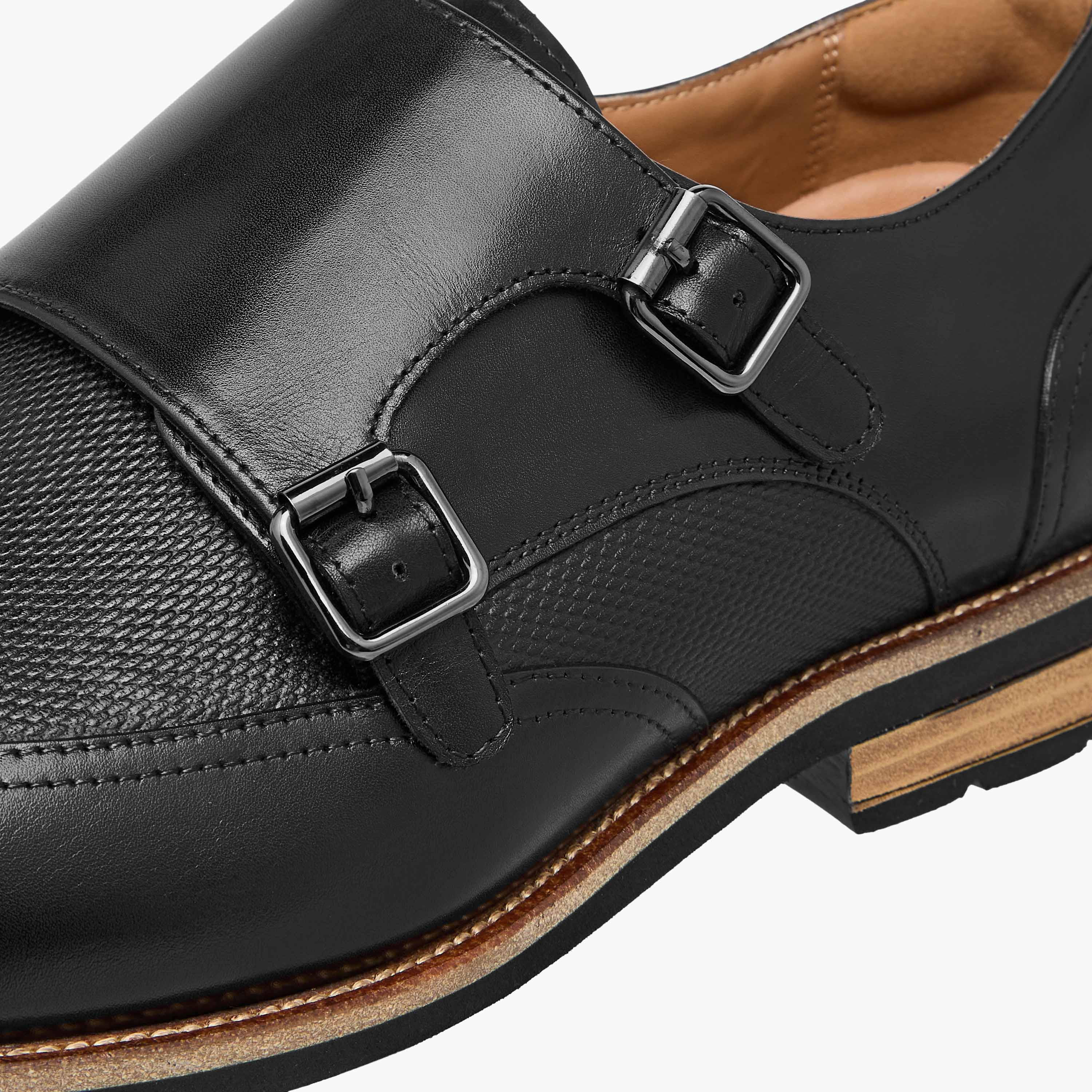 Duchini Men's Leather Panelled Slip-On Monk Strap Shoes with Buckle Accent-men-shoes-formalshoes-image-4
