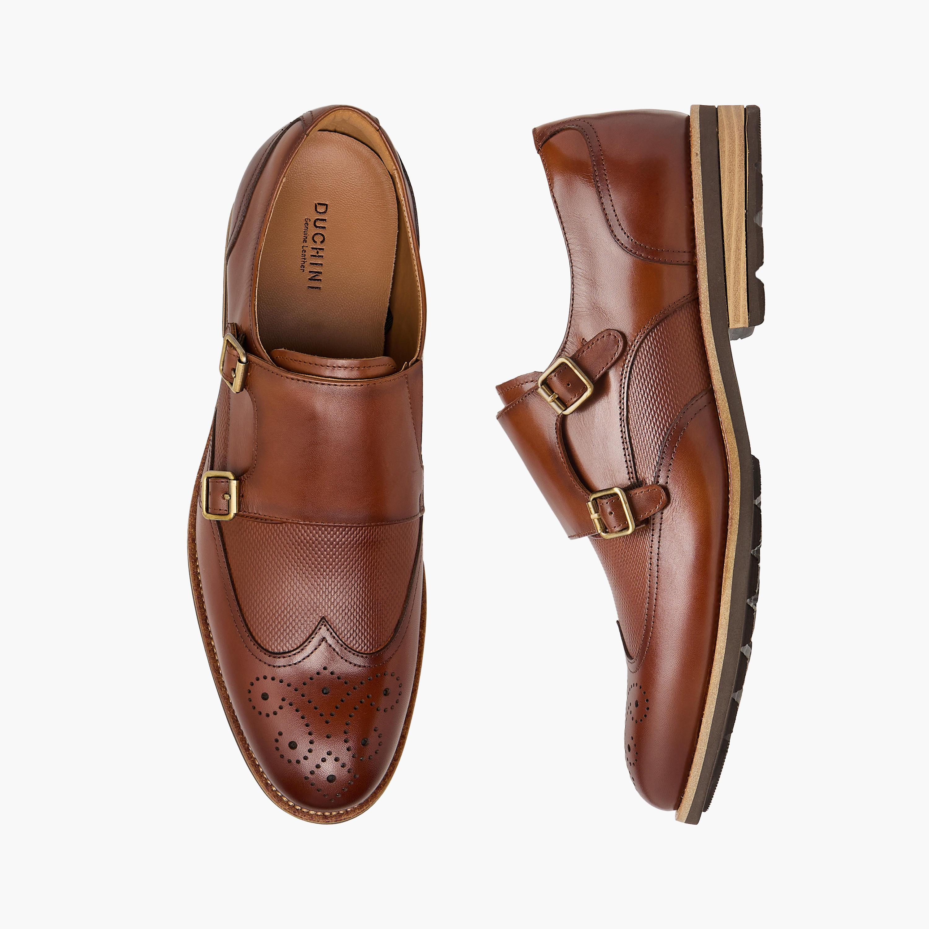 Duchini Men's Leather Panelled Slip-On Monk Strap Shoes with Buckle Accent-men-shoes-formalshoes-image-1