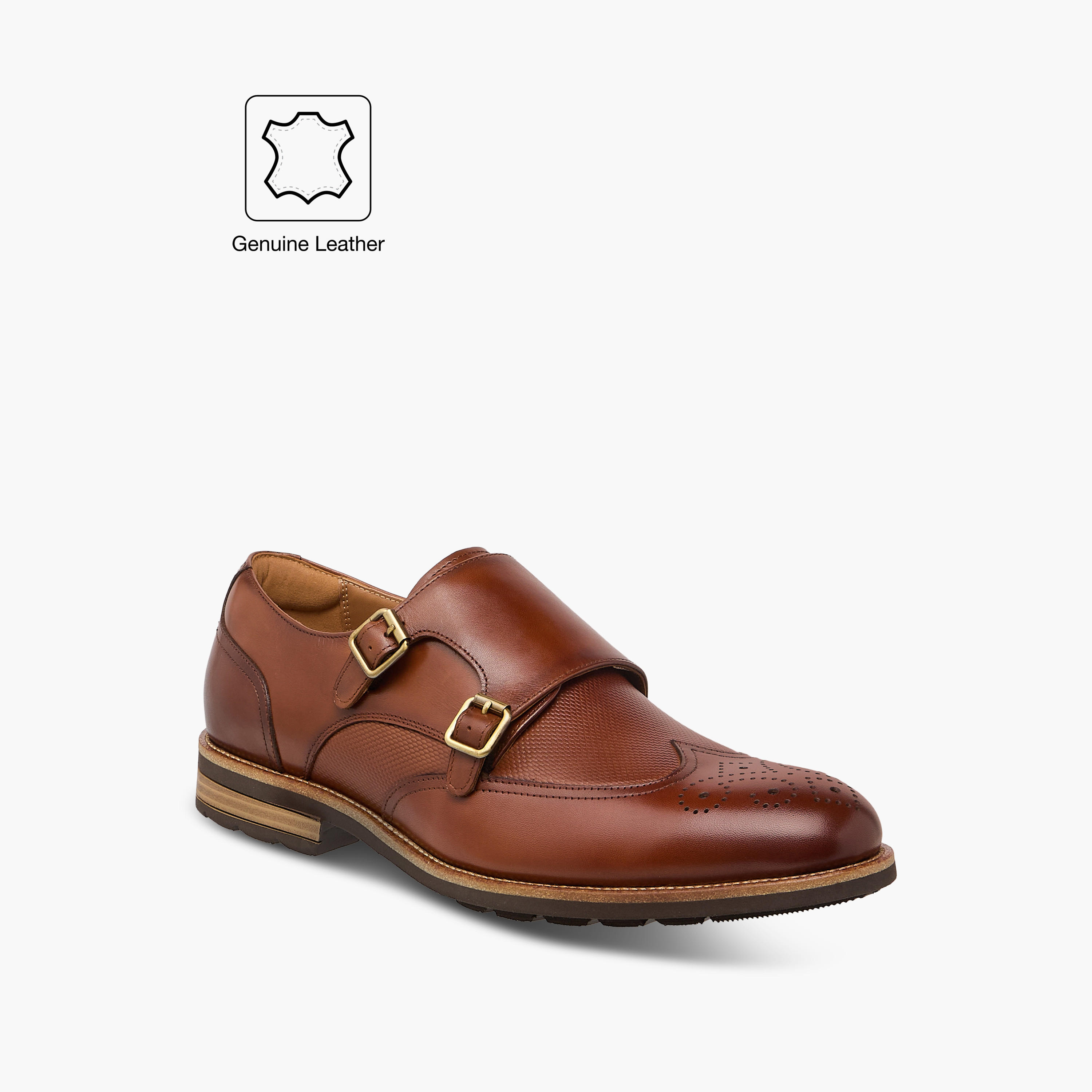 Duchini Men's Leather Panelled Slip-On Monk Strap Shoes with Buckle Accent-men-shoes-formalshoes-image-2