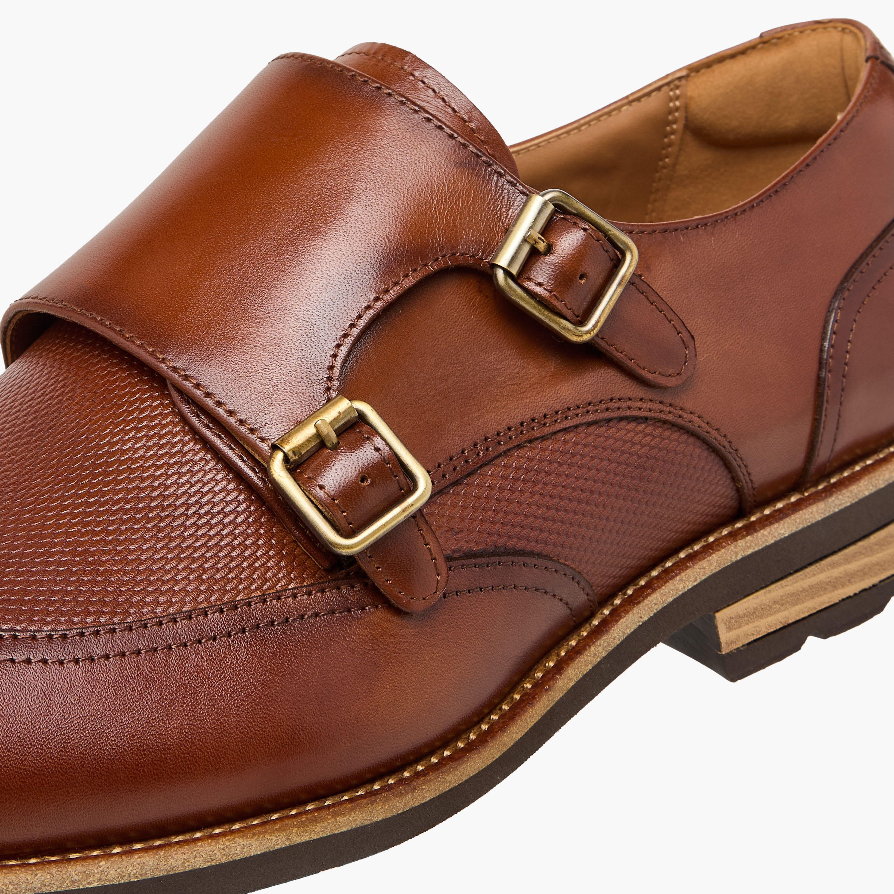 Duchini Men's Leather Panelled Slip-On Monk Strap Shoes with Buckle Accent-men-shoes-formalshoes-image-4