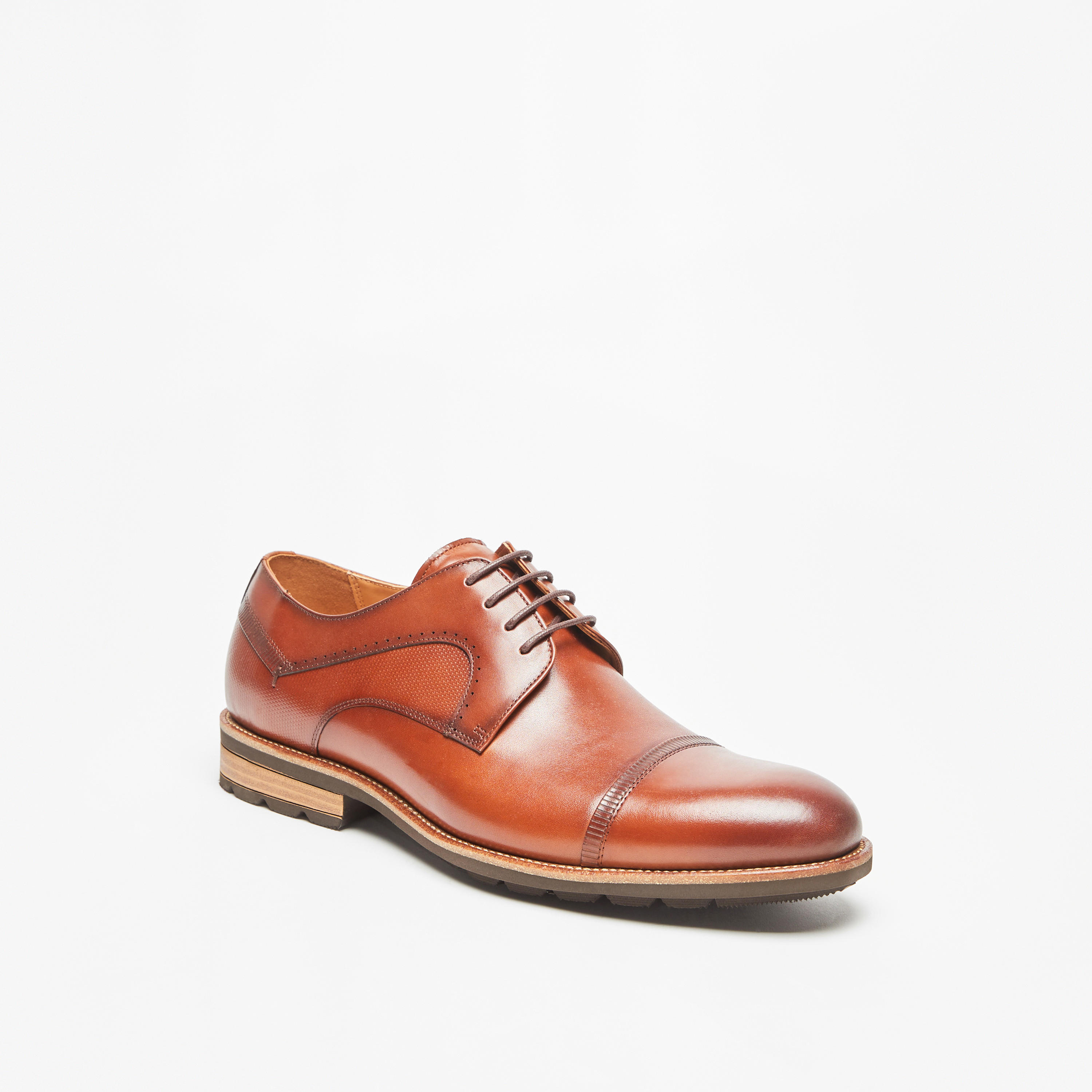 Duchini Men's Textured Derby Shoes with Lace-Up Closure-men-shoes-formalshoes-image-1