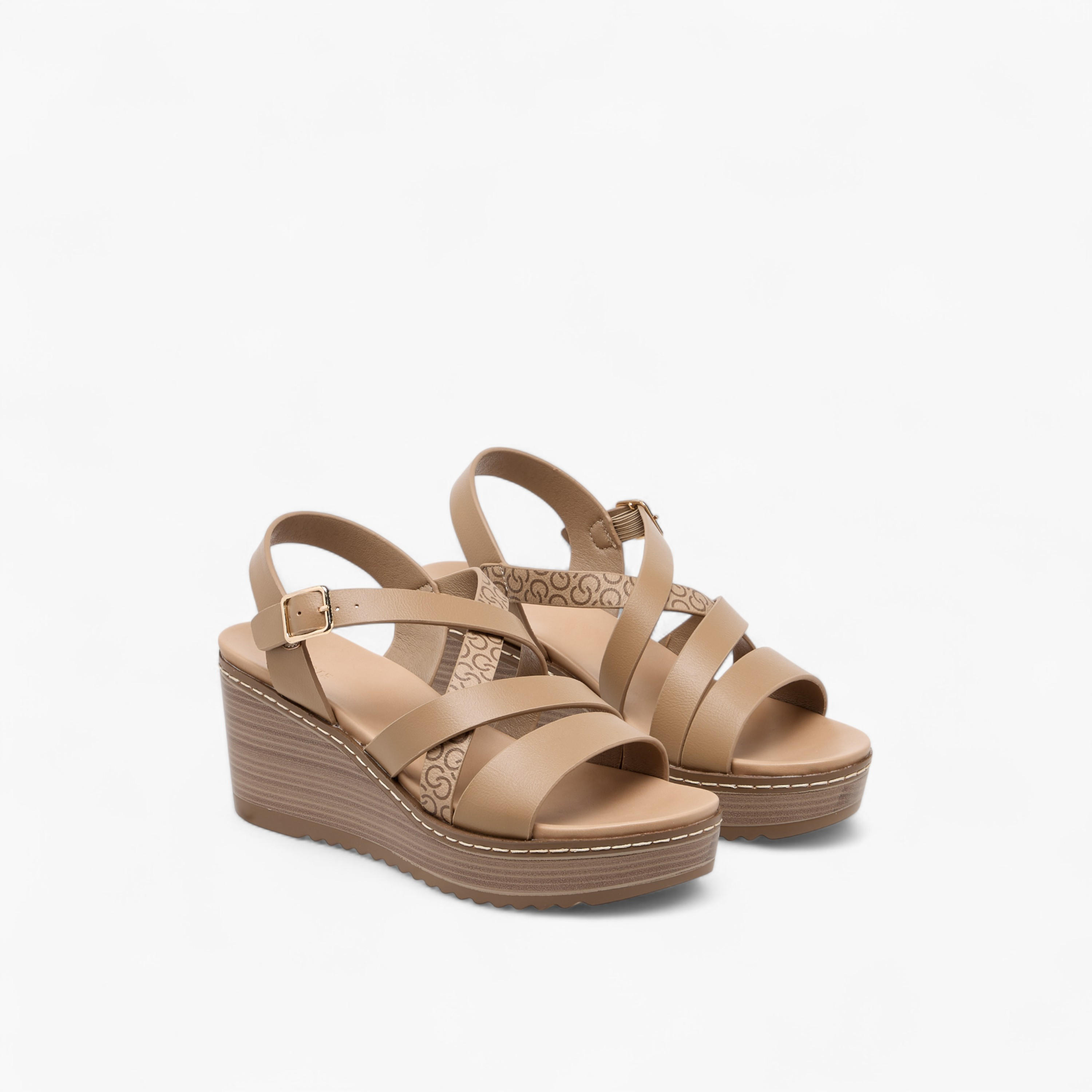 Celeste Women's Logo Print Cross Strap Sandals with Wedge Heel-women-shoes-sandals-heeled-image-1