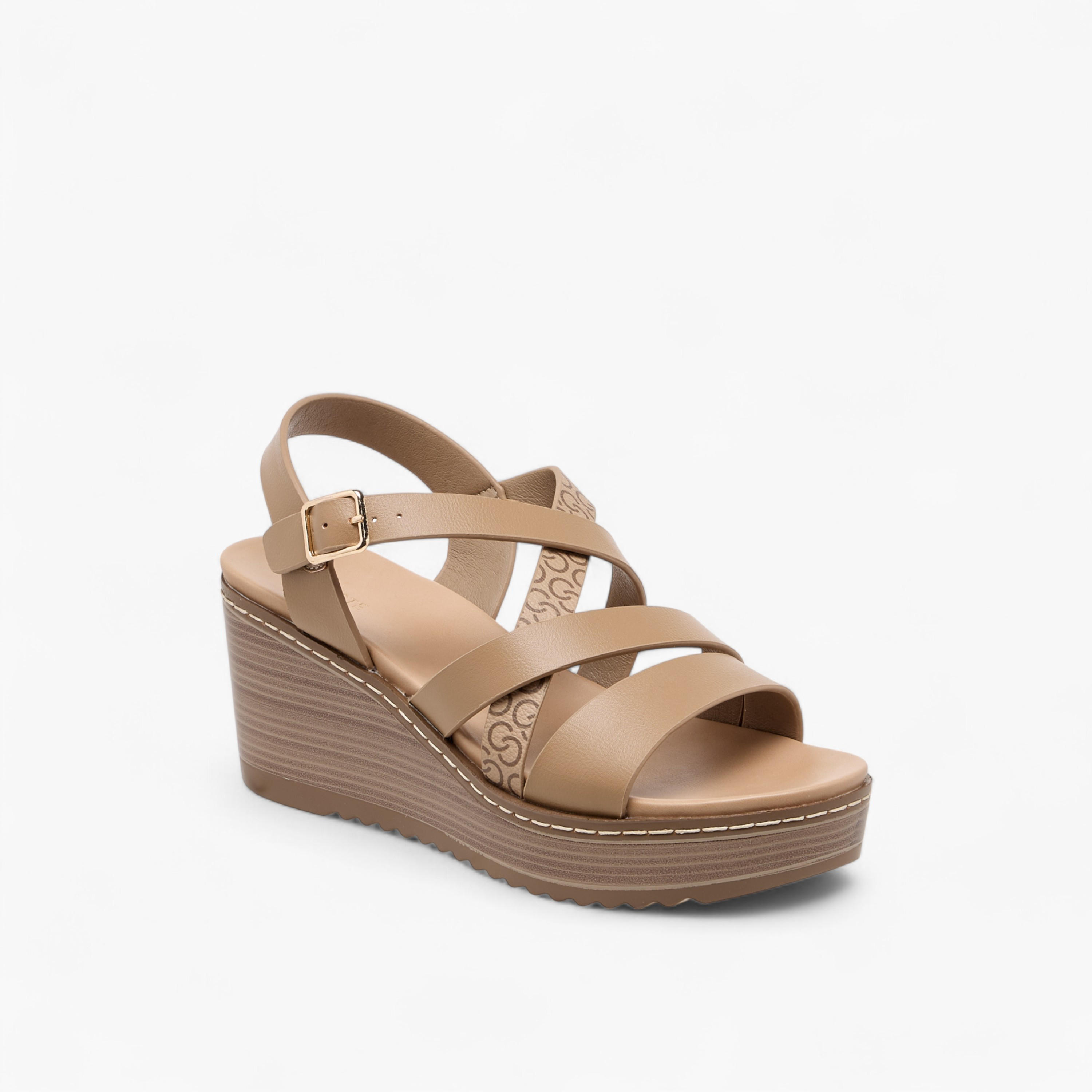 Celeste Women's Logo Print Cross Strap Sandals with Wedge Heel-women-shoes-sandals-heeled-image-2