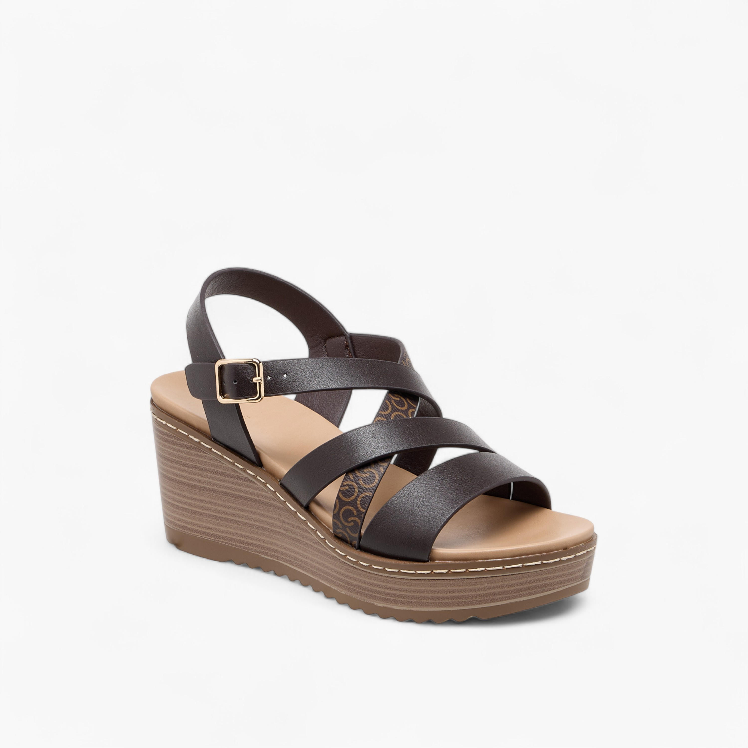 Celeste Women's Logo Print Cross Strap Sandals with Wedge Heel-women-shoes-sandals-heeled-image-2