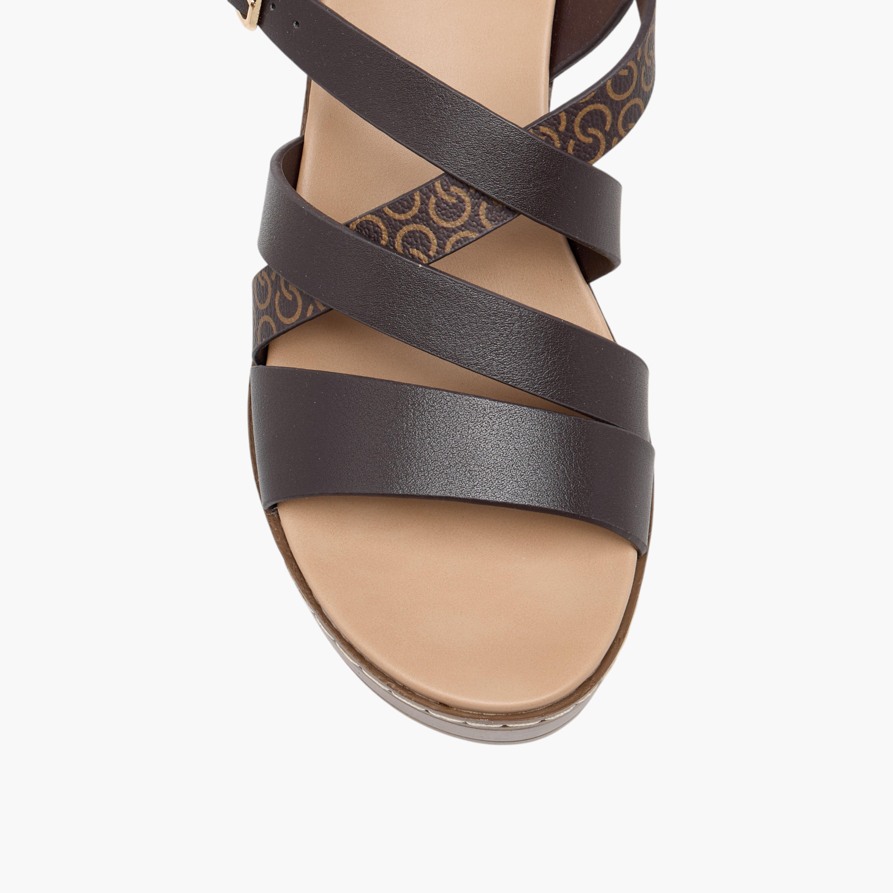 Celeste Women's Logo Print Cross Strap Sandals with Wedge Heel-women-shoes-sandals-heeled-image-4