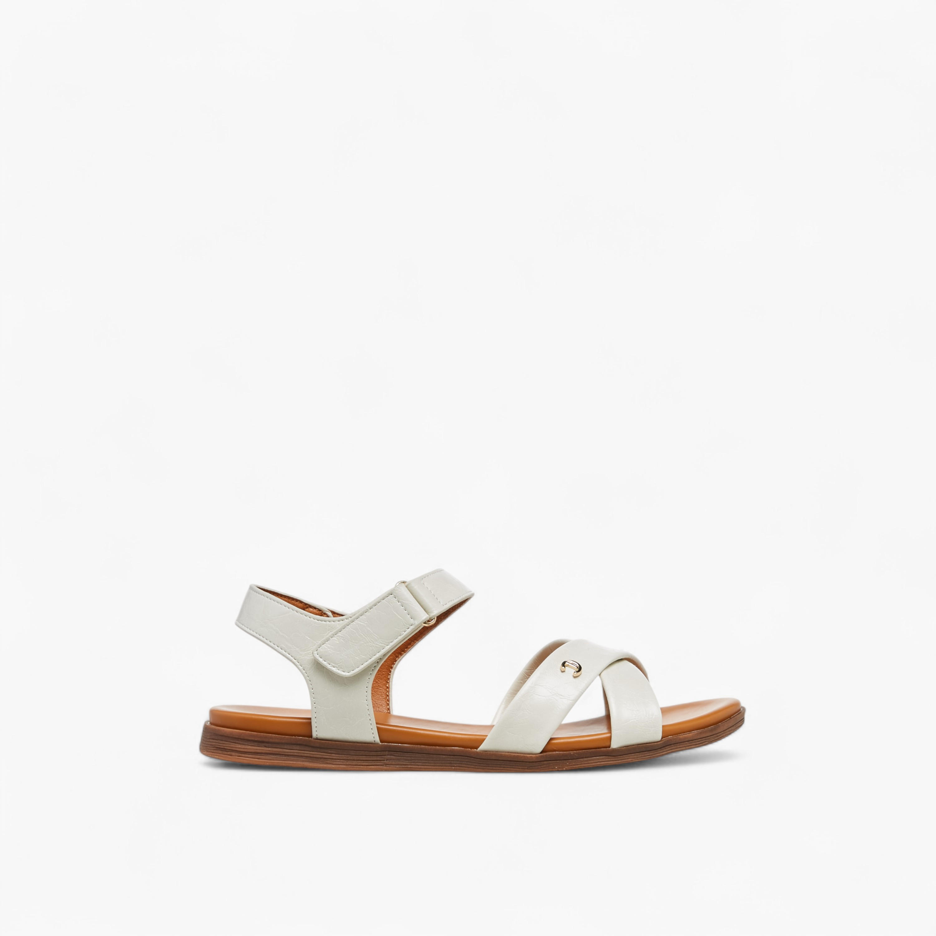 Le Confort Solid Cross Strap Sandals with Hook and Loop Closure-women-shoes-flats-sandals-image-2