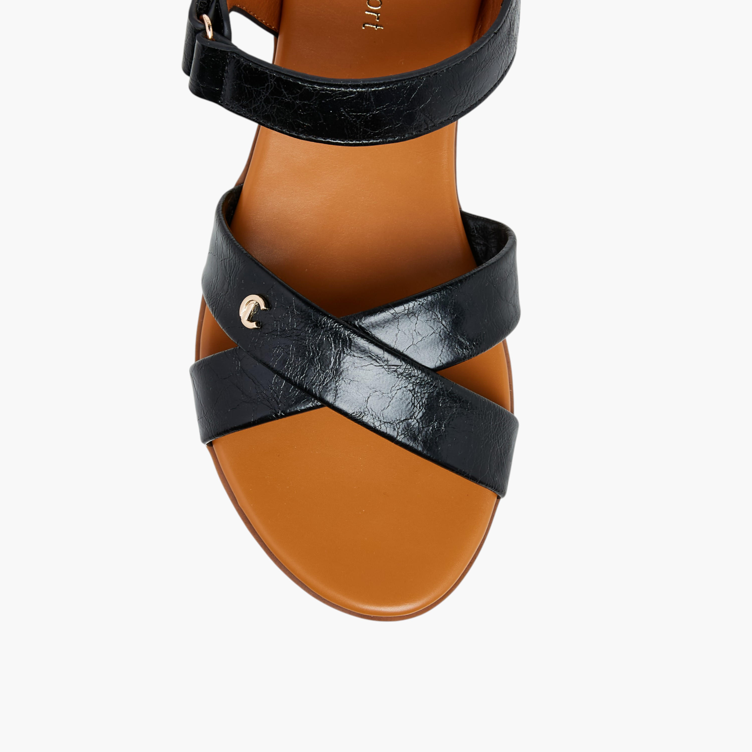 Le Confort Solid Cross Strap Sandals with Hook and Loop Closure-women-shoes-flats-sandals-image-3