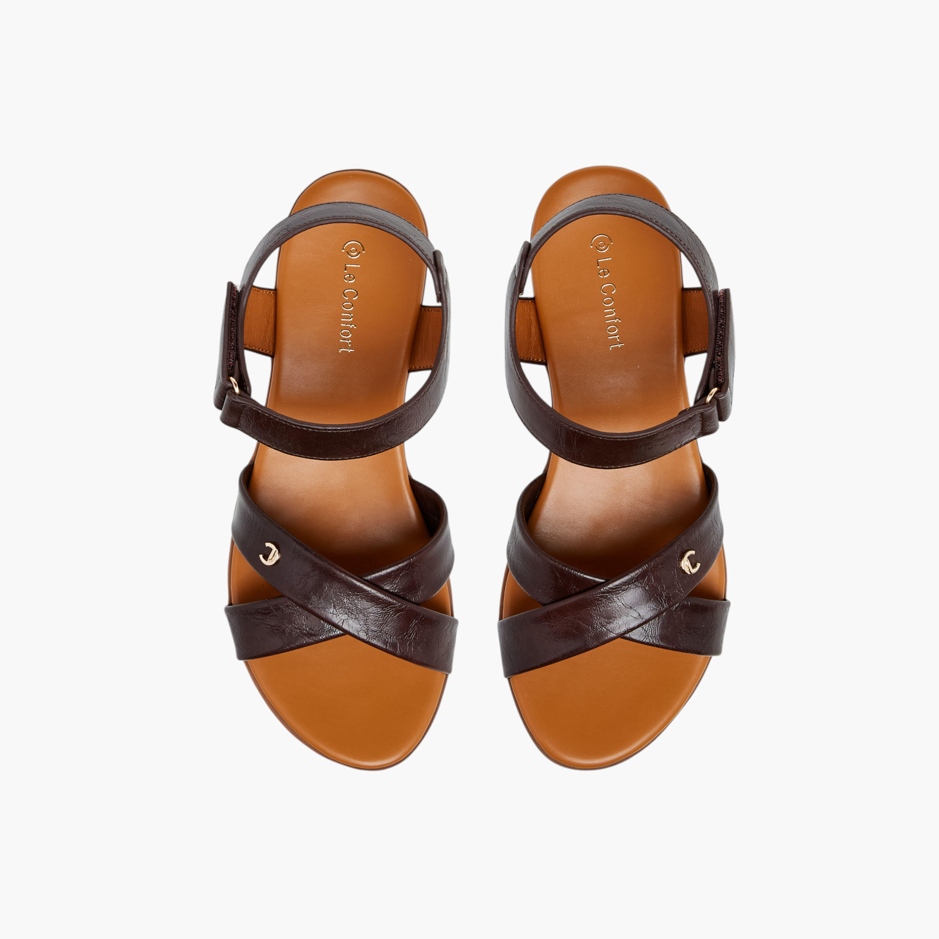 Le Confort Solid Cross Strap Sandals with Hook and Loop Closure-women-shoes-flats-sandals-image-1
