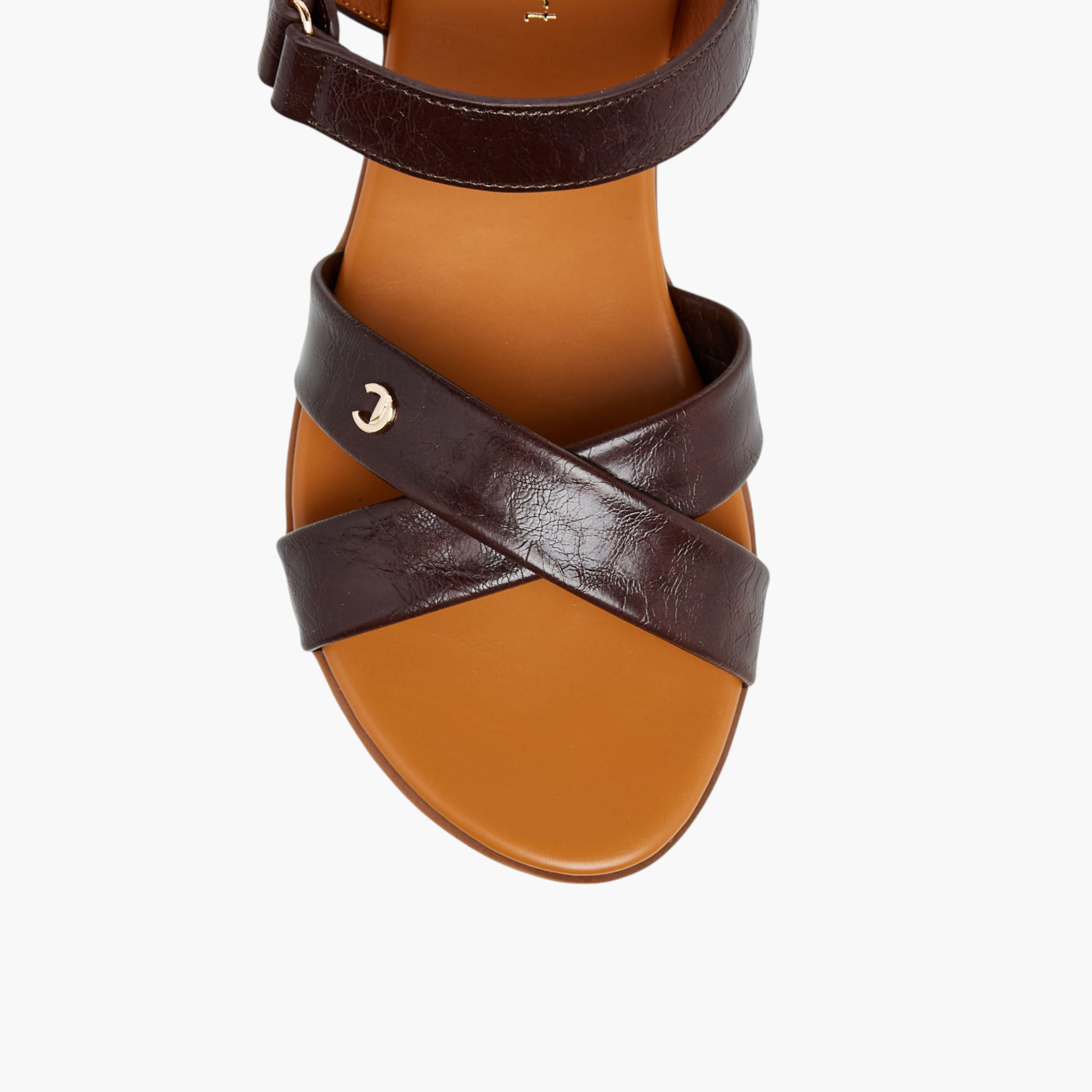 Le Confort Solid Cross Strap Sandals with Hook and Loop Closure-women-shoes-flats-sandals-image-3