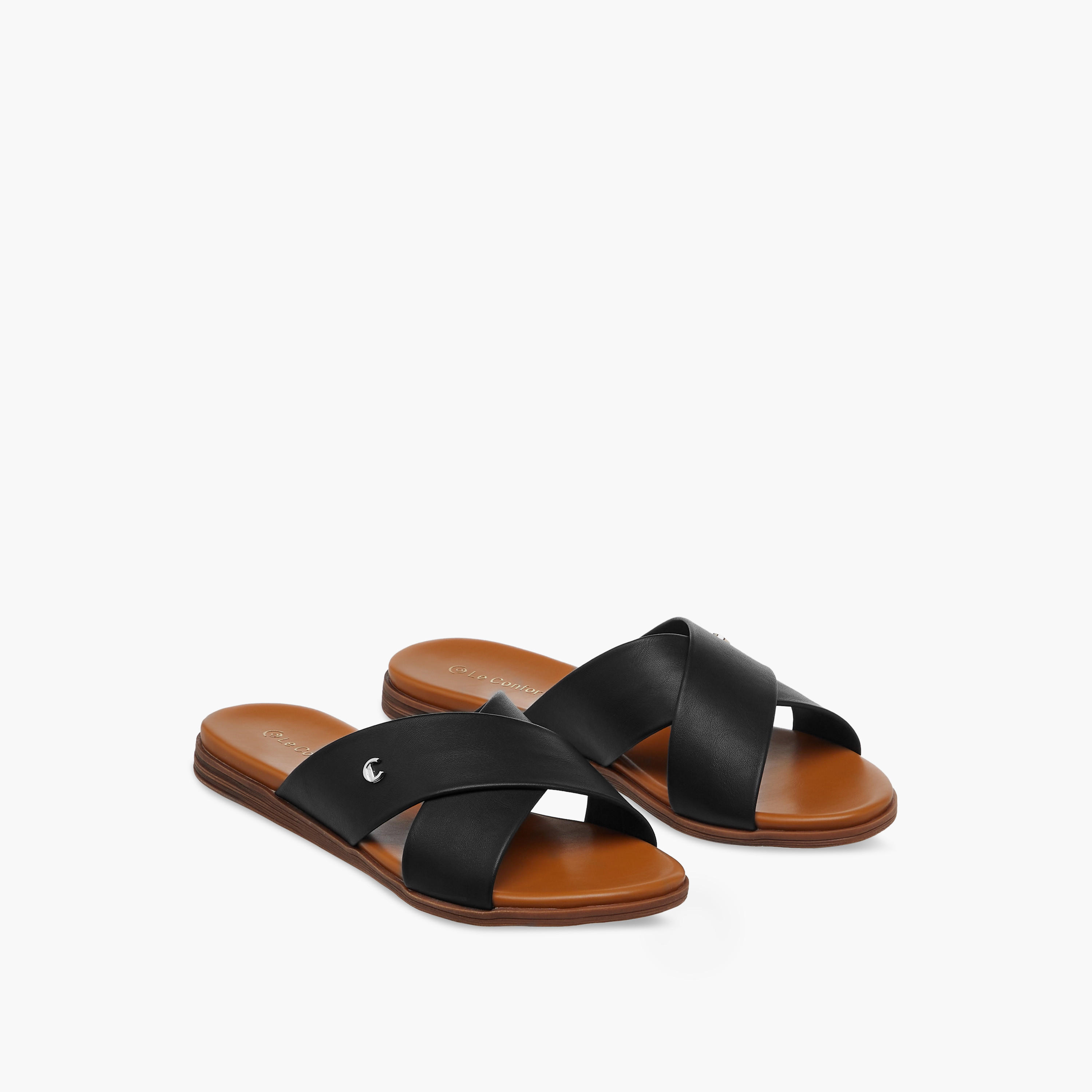 Le Confort Solid Cross Strap Comfort Sandals-women-shoes-flats-sandals-image-1