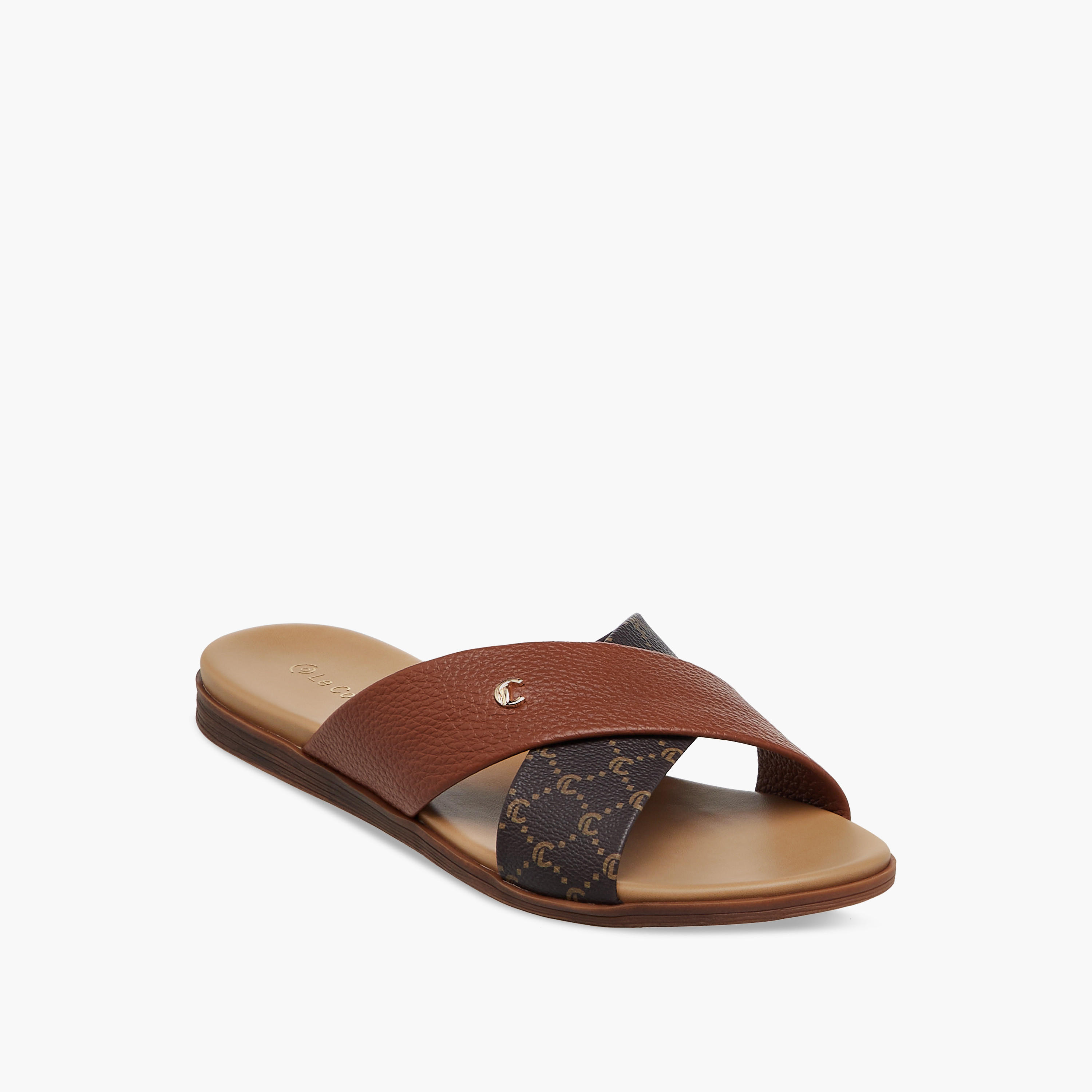 Le Confort Solid Cross Strap Comfort Sandals-women-shoes-flats-sandals-image-2