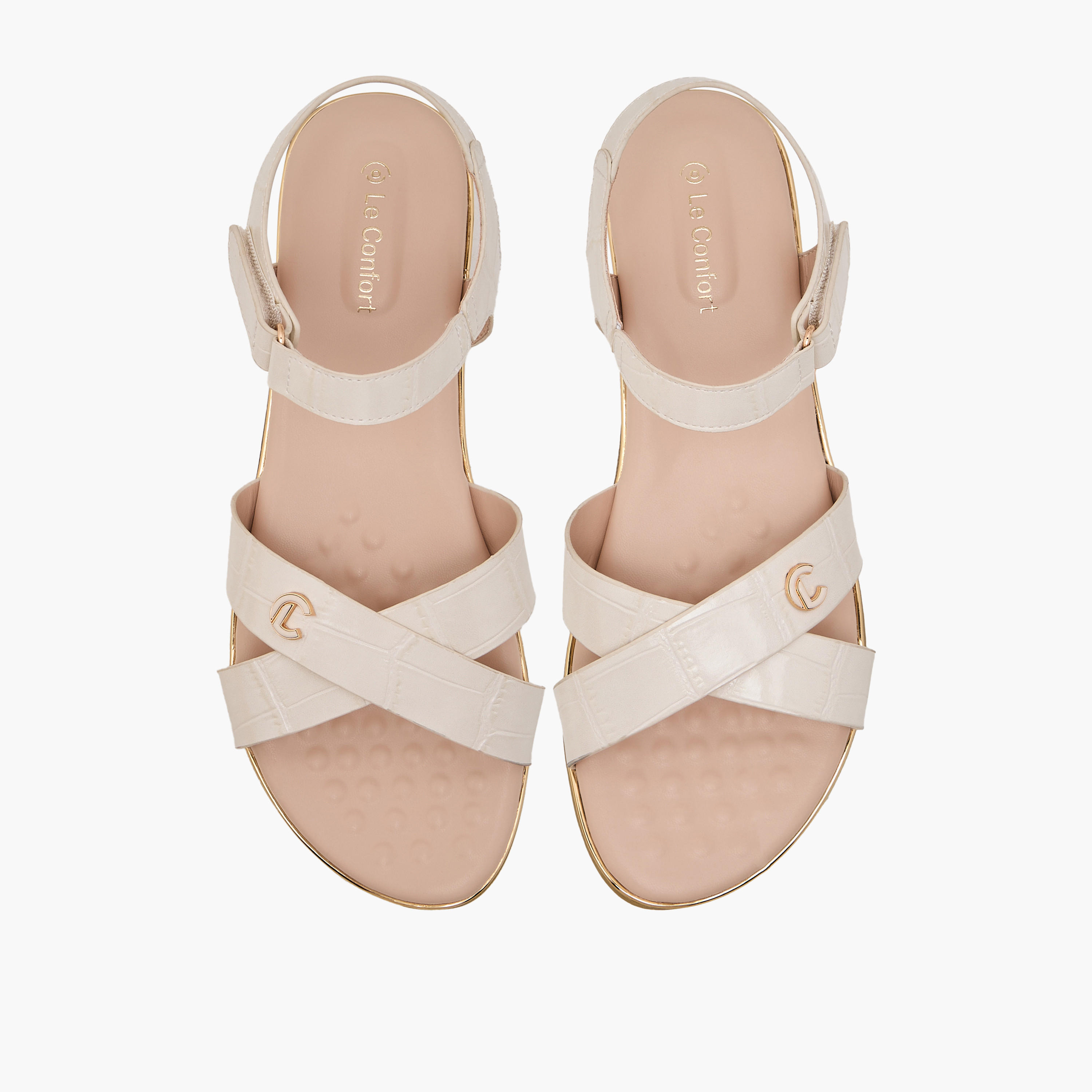 Le Confort Women Textured Cross Strap Sandals-women-shoes-flats-sandals-image-1