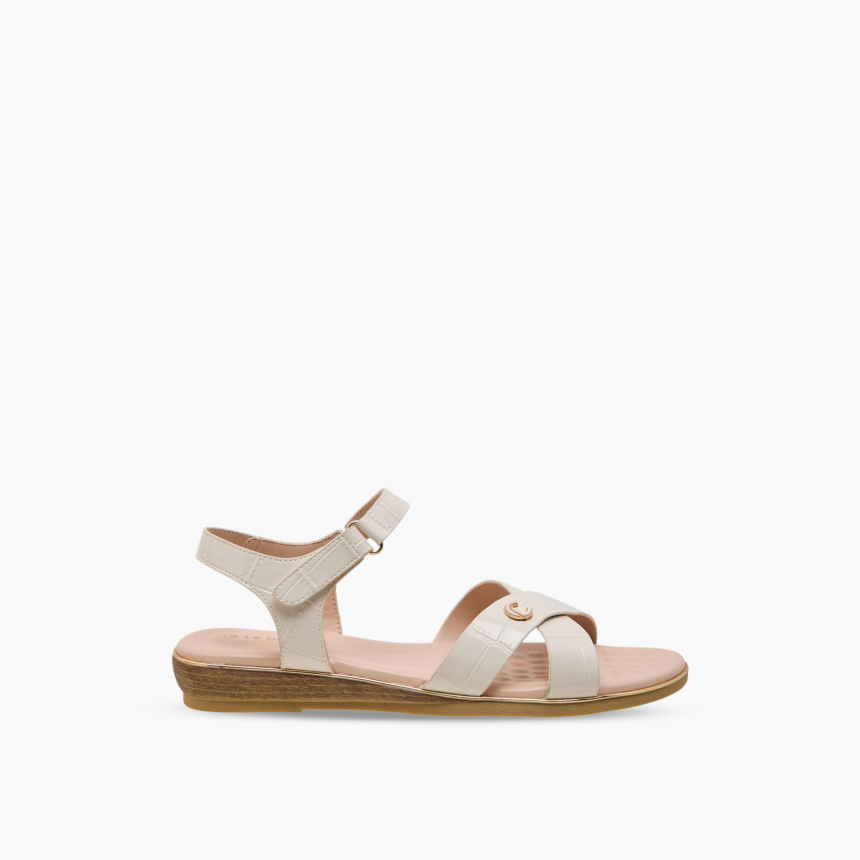 Le Confort Women Textured Cross Strap Sandals-women-shoes-flats-sandals-image-2