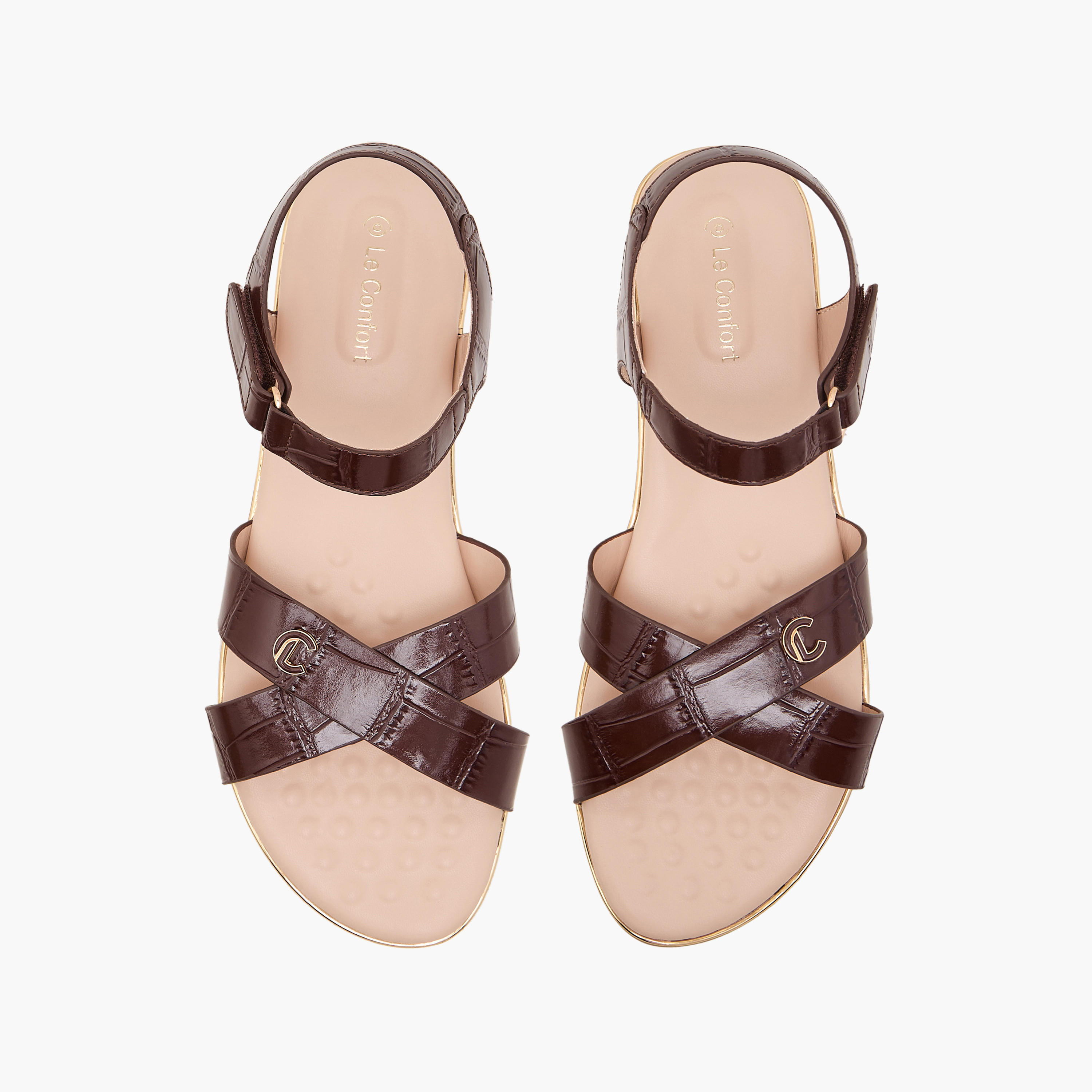 Le Confort Women Textured Cross Strap Sandals-women-shoes-flats-sandals-image-1