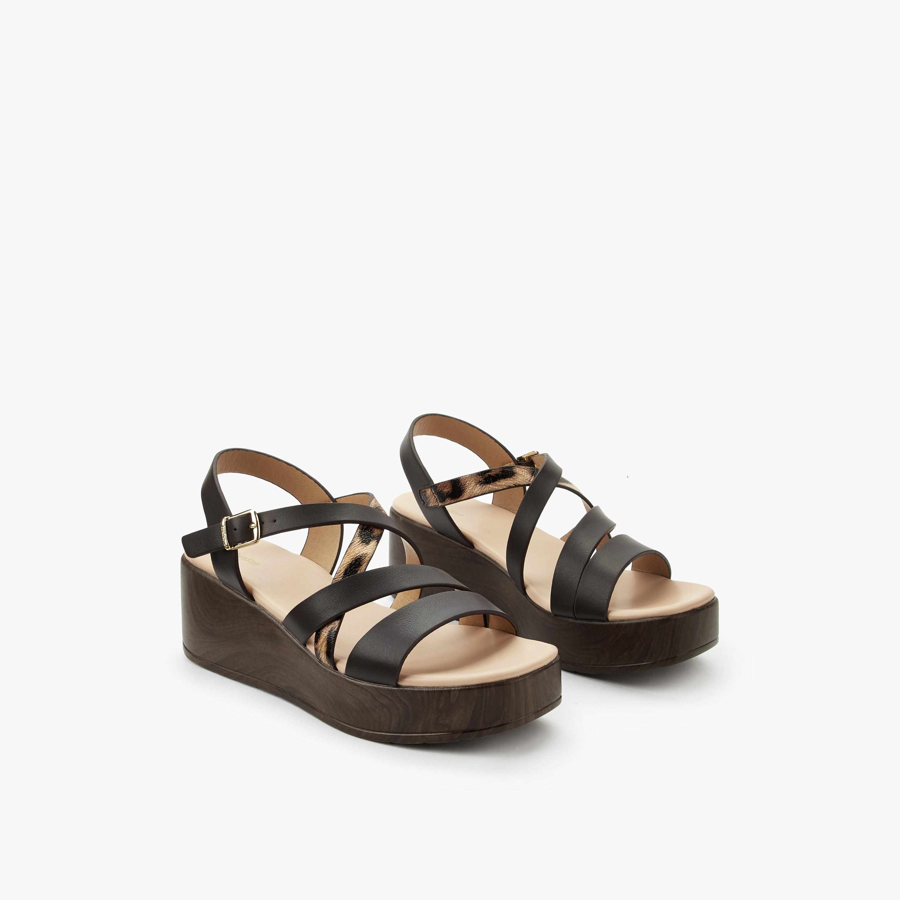 Surestep Women Lightweight Metallic Textured Cross Strap Flatform Sandals-women-shoes-sandals-heeled-image-1