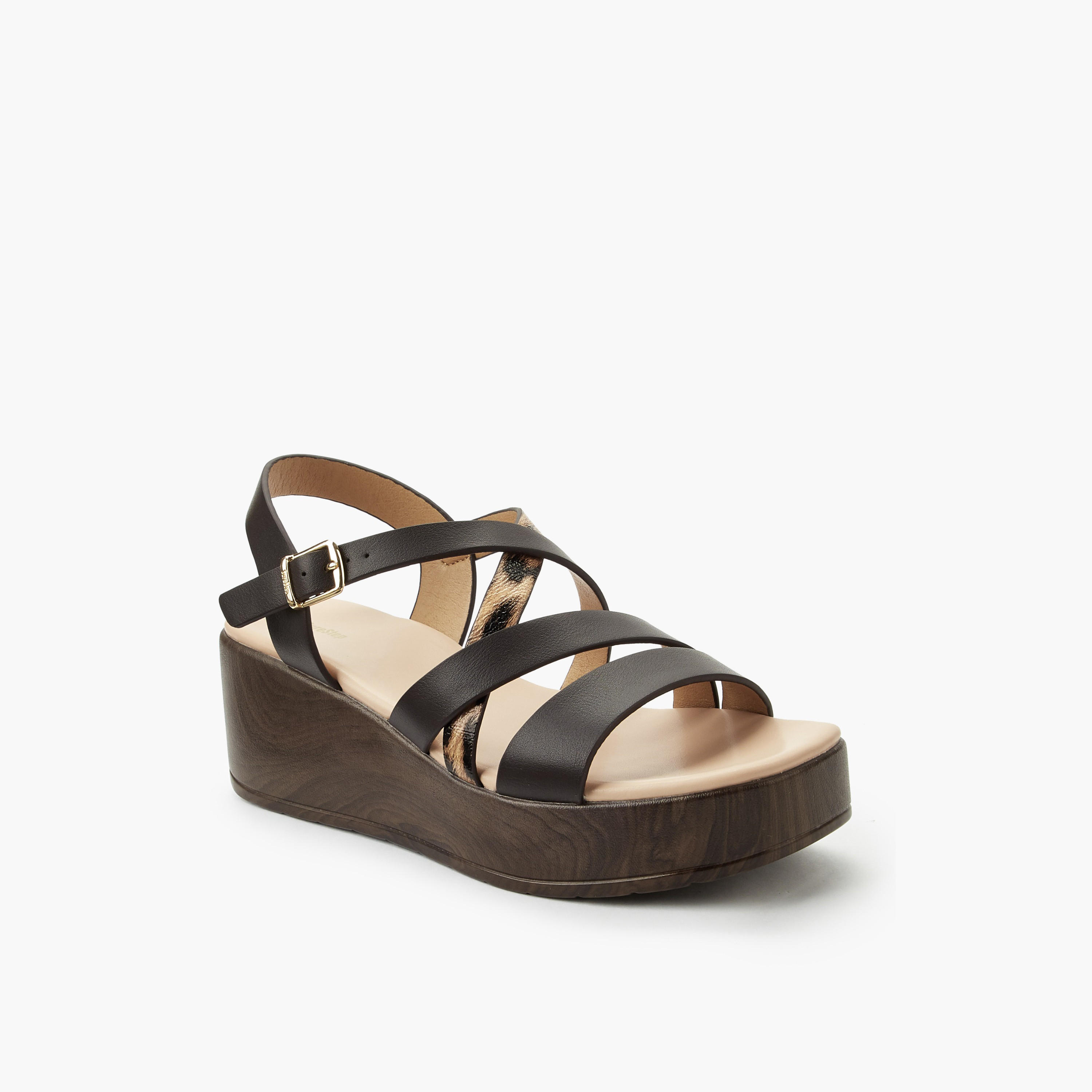 Surestep Women Lightweight Metallic Textured Cross Strap Flatform Sandals-women-shoes-sandals-heeled-image-2