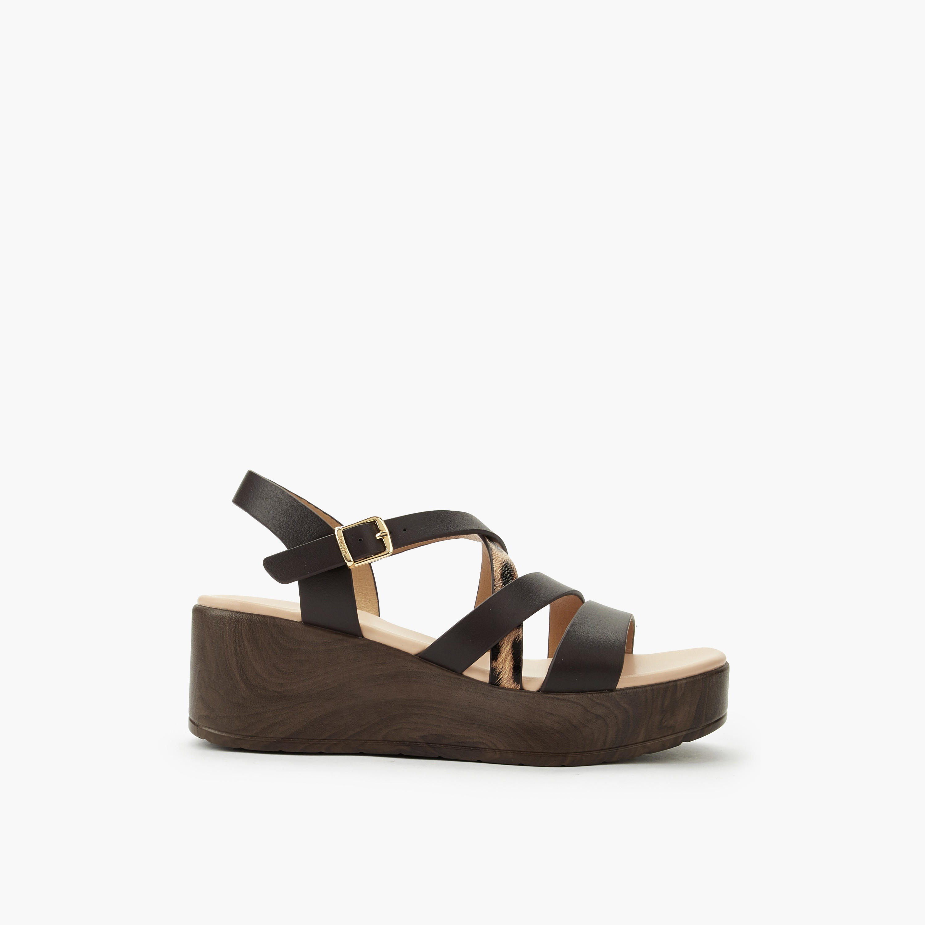 Surestep Women Lightweight Metallic Textured Cross Strap Flatform Sandals-women-shoes-sandals-heeled-image-3