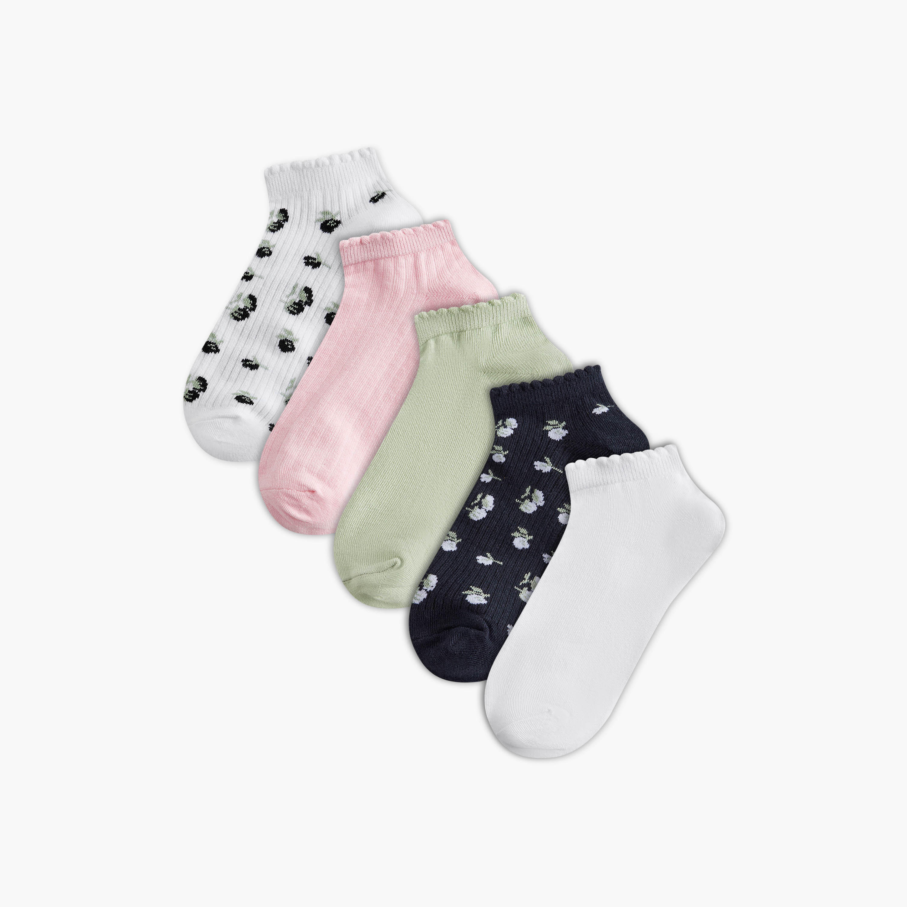 Flora Bella Assorted Ankle Length Socks with Scalloped Hem - Set of 5-women-socksandstockings-image-1