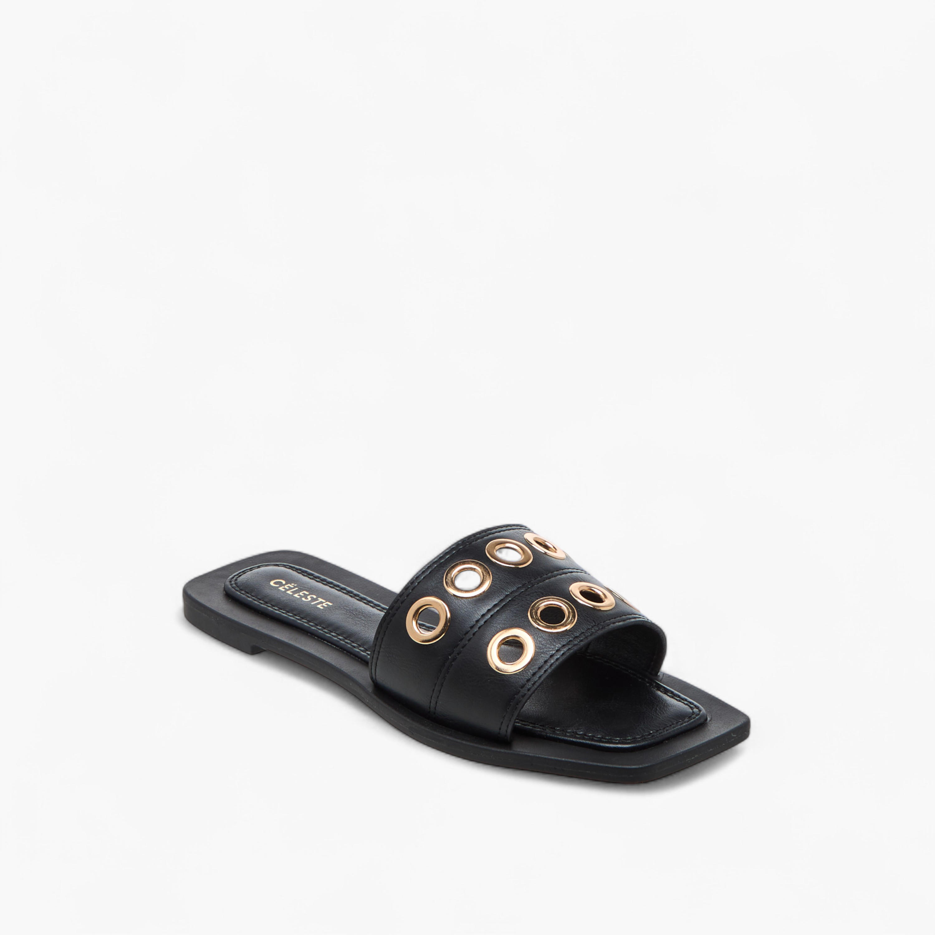 Celeste Women's Eyelet Detail Slip-On Sandals - ZR606-women-shoes-flats-sandals-image-2